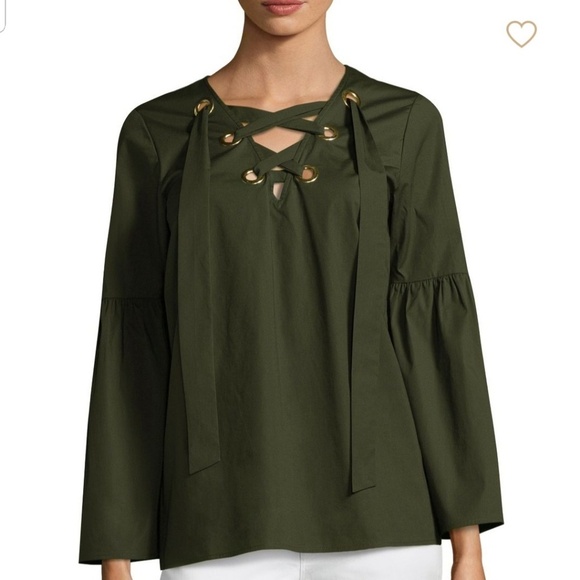 NWT! Michael Michael Kors Large lace up olive top - Picture 7 of 8